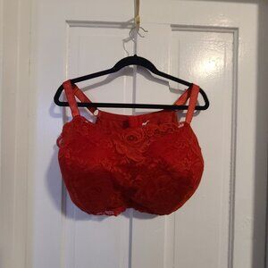 Amoureuse Red Lace Wireless Cami Bra 48DDD Lightly Padded Adjustable Strap